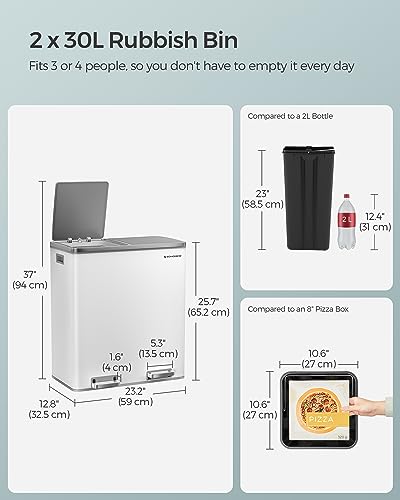 SONGMICS Doppel Rubbish Bin, 2 x 30L Recycling Bin