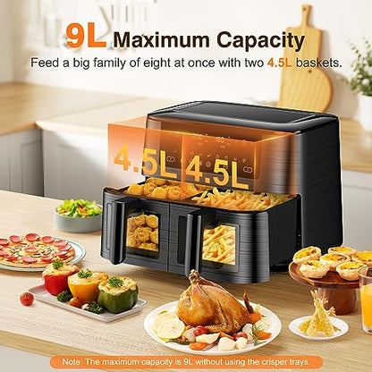 Doppel-air fryer with Sichtfenster, 9 L XL-capacity