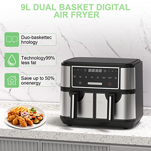 EUARY Beste 9 L large Doppelkorb air fryers for family