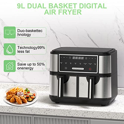 EUARY Beste 9 L large Doppelkorb air fryers for family