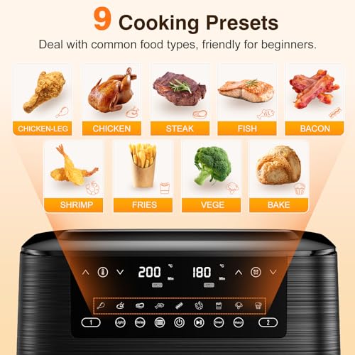 Doppel-air fryer with Sichtfenster, 9 L XL-capacity
