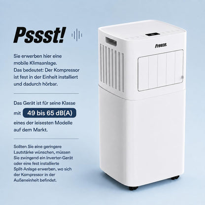 Freeze. seven 7000BTU Mobile air conditioner White – Monoblock-air conditioning unit with LED-display & remote control, timer and Sleep‑Modus, verstellbarer air outlet, child lock, incl. Abluftschlauch & Fenster