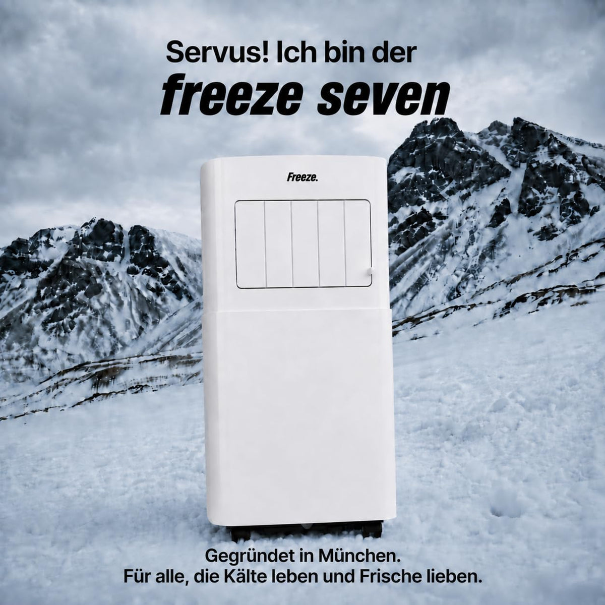 Freeze. seven 7000BTU Mobile air conditioner White – Monoblock-air conditioning unit with LED-display & remote control, timer and Sleep‑Modus, verstellbarer air outlet, child lock, incl. Abluftschlauch & Fenster
