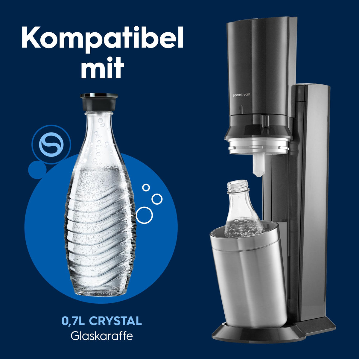SodaStream CRYSTAL 3.0 sparkling water maker - 2x 0,7L glass carafe & CO₂ cylinder