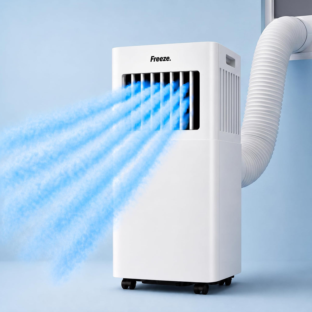 Freeze. seven 7000BTU Mobile air conditioner White – Monoblock-air conditioning unit with LED-display & remote control, timer and Sleep‑Modus, verstellbarer air outlet, child lock, incl. Abluftschlauch & Fenster
