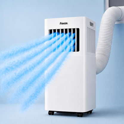 Freeze. seven 7000BTU Mobile air conditioner White – Monoblock-air conditioning unit with LED-display & remote control, timer and Sleep‑Modus, verstellbarer air outlet, child lock, incl. Abluftschlauch & Fenster