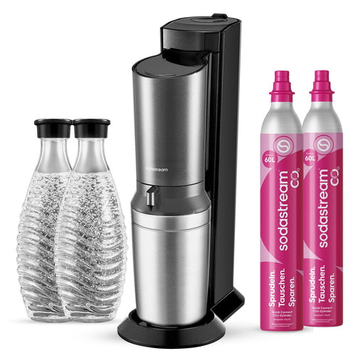 SodaStream Crystal 3.0 sparkling water maker with 2x Quick Connect CO₂ cylinder and 2x glass carafes