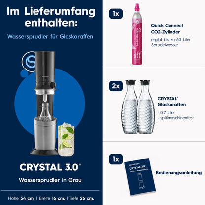 SodaStream CRYSTAL 3.0 sparkling water maker - 2x 0,7L glass carafe & CO₂ cylinder