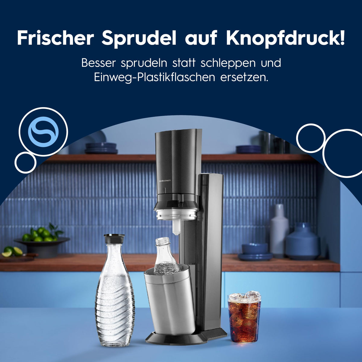 SodaStream CRYSTAL 3.0 sparkling water maker - 2x 0,7L glass carafe & CO₂ cylinder
