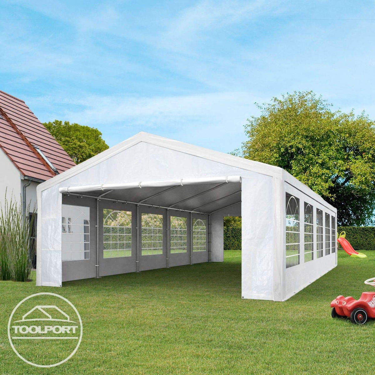 TOOLPORT party tent gazebo 3x6 m in White PE sheet 350 N waterproof UV pRedection marquee garden tent