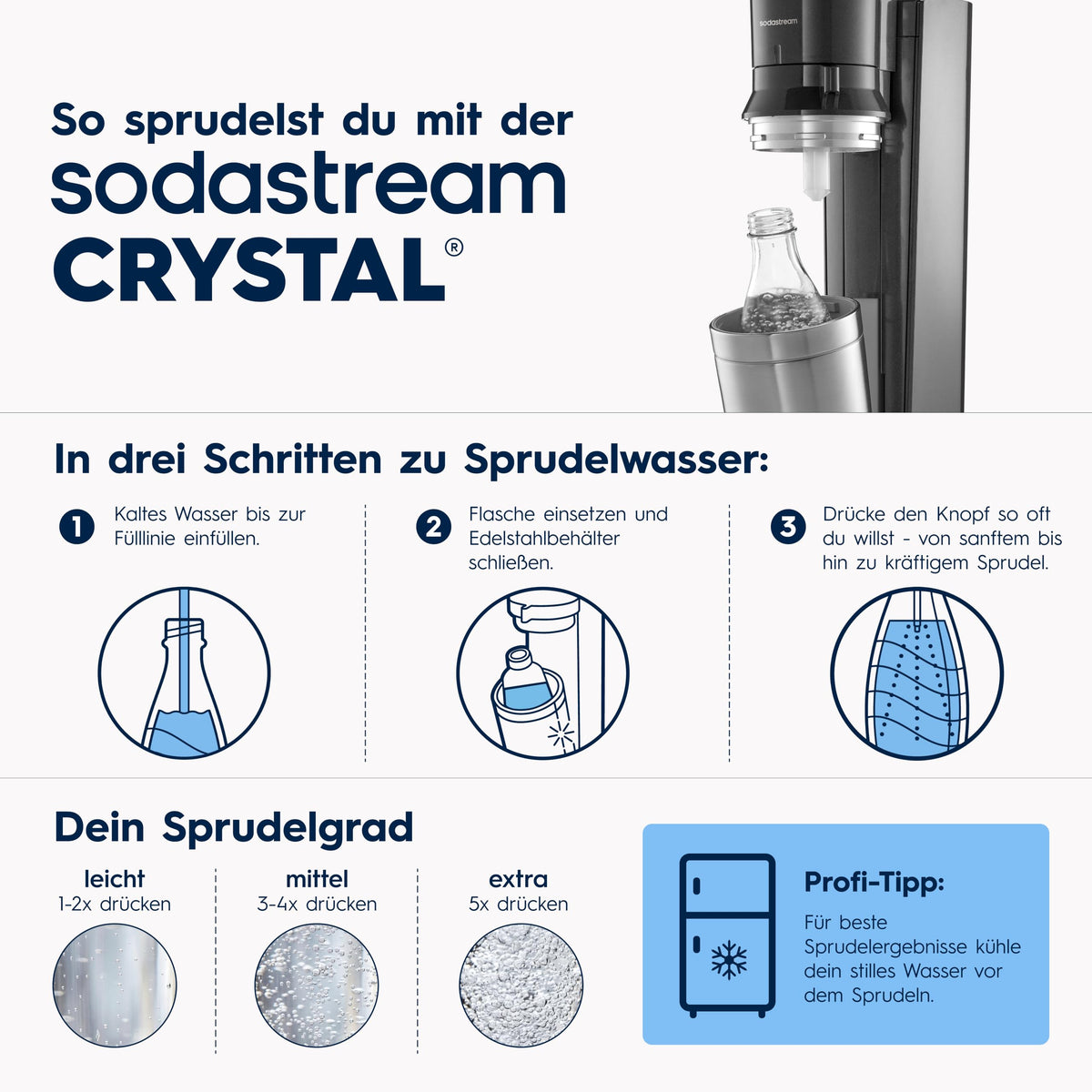 SodaStream CRYSTAL 3.0 sparkling water maker - 2x 0,7L glass carafe & CO₂ cylinder