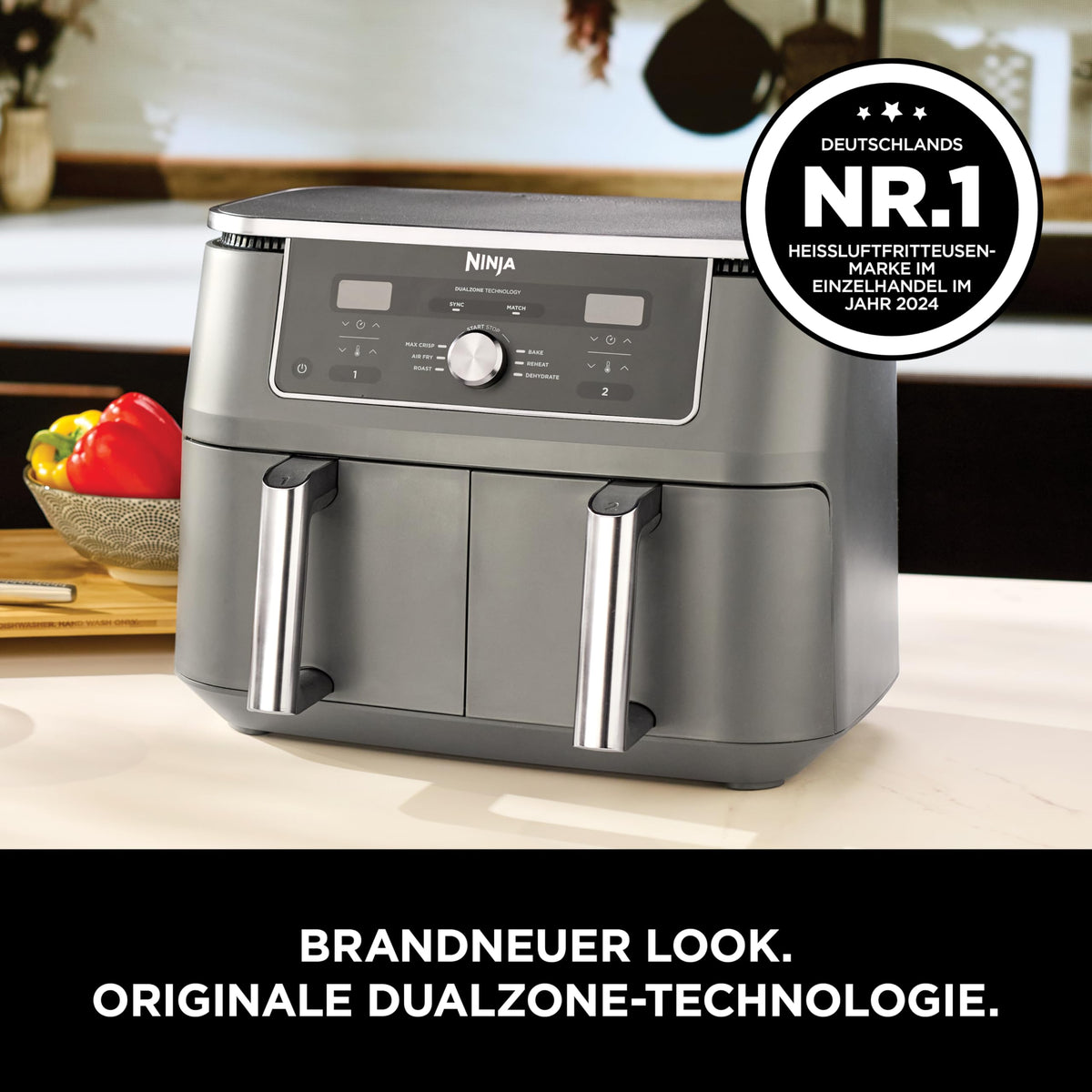 Ninja Dual zone digital Air Fryer, 2 drawers, Metallic Grey DZ400EU