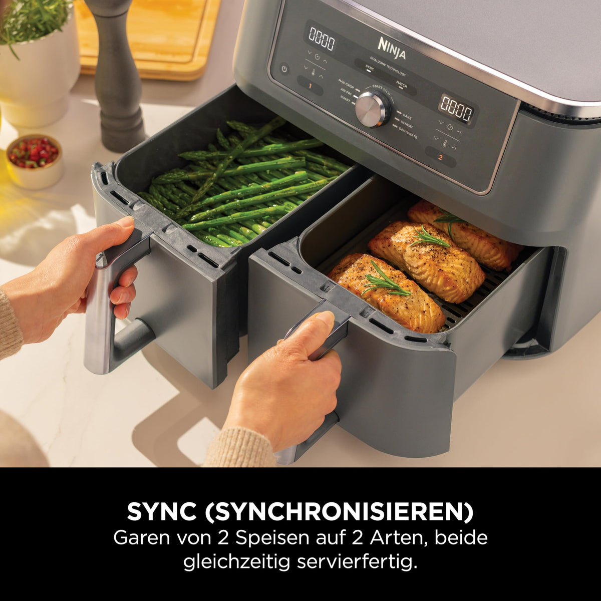 Ninja Dual zone digital Air Fryer, 2 drawers, Metallic Grey DZ400EU