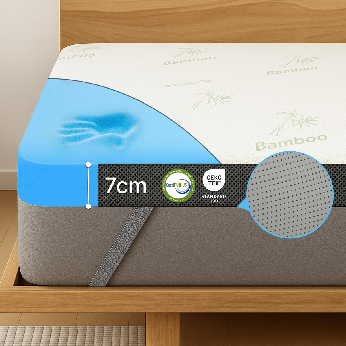 MKS.® Gel Topper 90x200 cm, H3 mattress topper with 7 cm Gel-memory foam, comfortpillow mattress topper with 3D-Luftpower, viscoelastice mattress toppern with removableem bamboo cover
