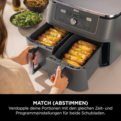 Ninja Dual zone digital Air Fryer, 2 drawers, Metallic Grey DZ400EU
