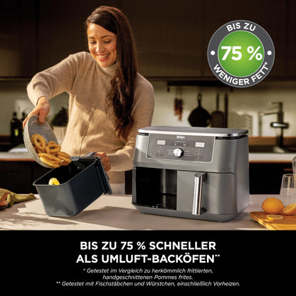 Ninja Dual zone digital Air Fryer, 2 drawers, Metallic Grey DZ400EU
