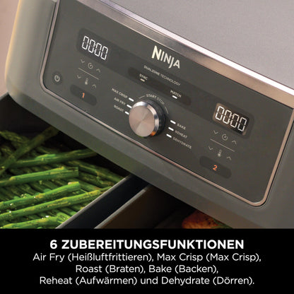 Ninja Dual zone digital Air Fryer, 2 drawers, Metallic Grey DZ400EU