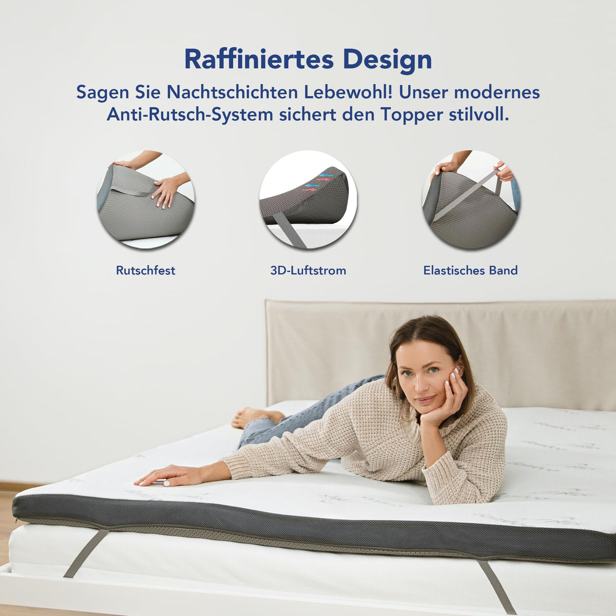 MKS.® Gel Topper 90x200 cm, H3 mattress topper with 7 cm Gel-memory foam, comfortpillow mattress topper with 3D-Luftpower, viscoelastice mattress toppern with removableem bamboo cover