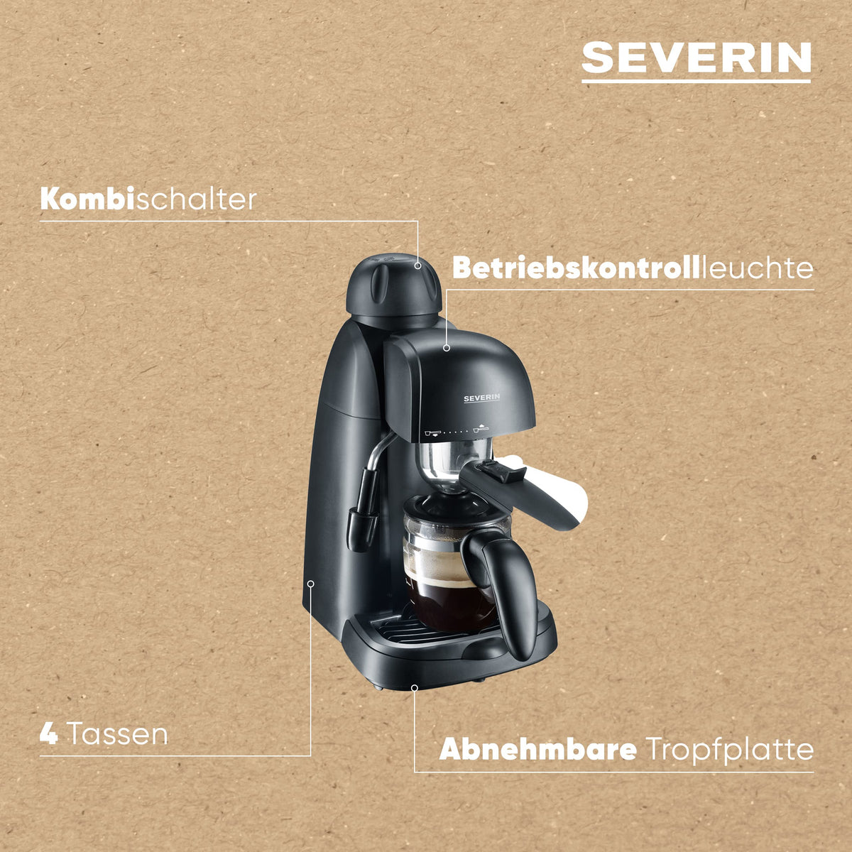 SEVERIN espresso machine, small coffee machine, up to 2 cups Espresso
