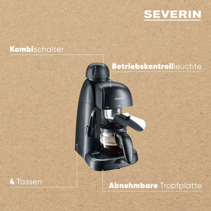 SEVERIN espresso machine, small coffee machine, up to 2 cups Espresso